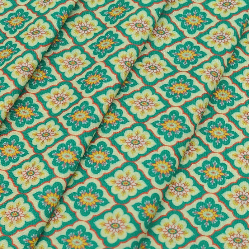 Shirt Fabric ManTire Polyester Viscose Digital Printed Color Teal Green