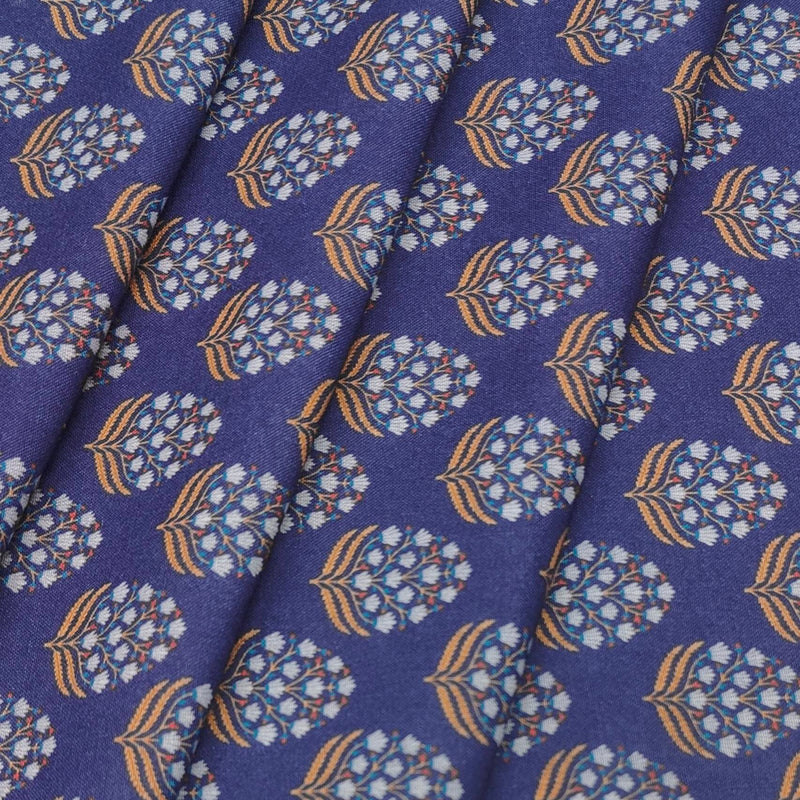 Shirt Fabric ManTire Polyester Viscose Digital Printed Color Navy Blue N White