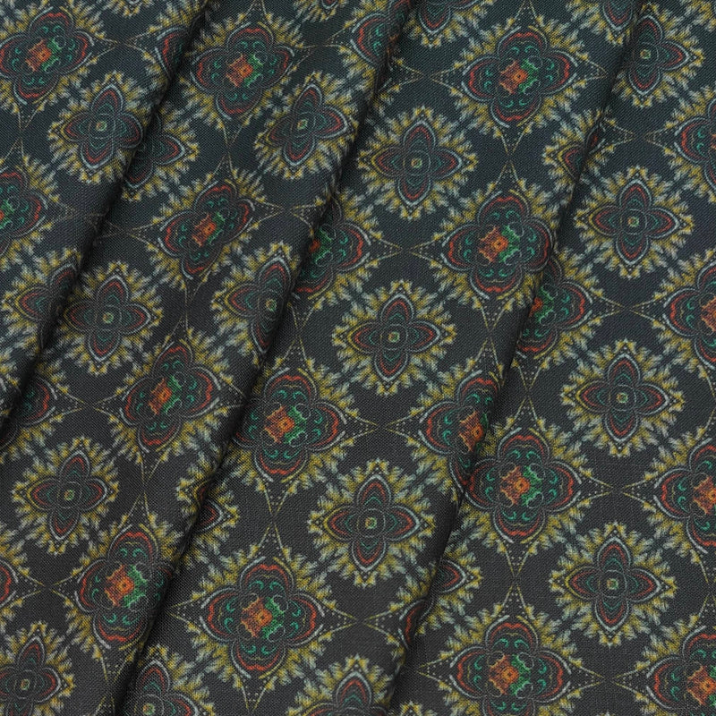 Shirt Fabric ManTire Polyester Viscose Digital Printed Color Greenish Dark Grey