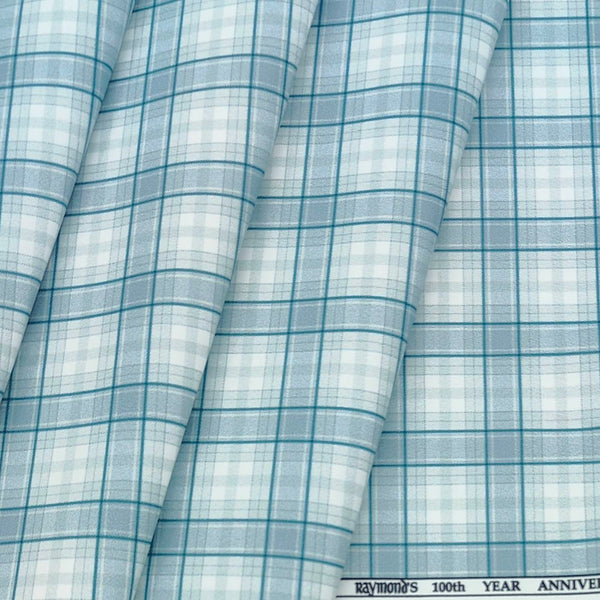 Shirt Fabric Raymond Polished Cotton Check Colour Slate Blue N White