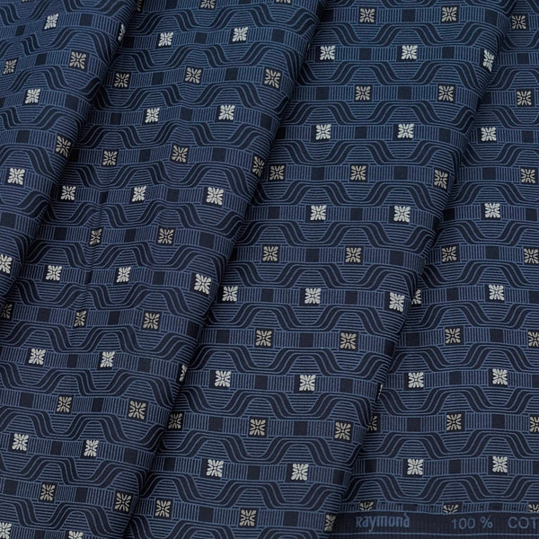 Shirt Fabric Raymond 100% Cotton Printed Colour Space Blue