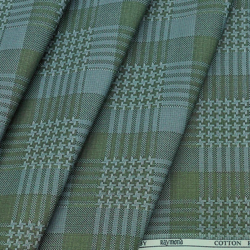 Shirt Fabric Raymond Polished Cotton Digital Check Colour Greenish Grey