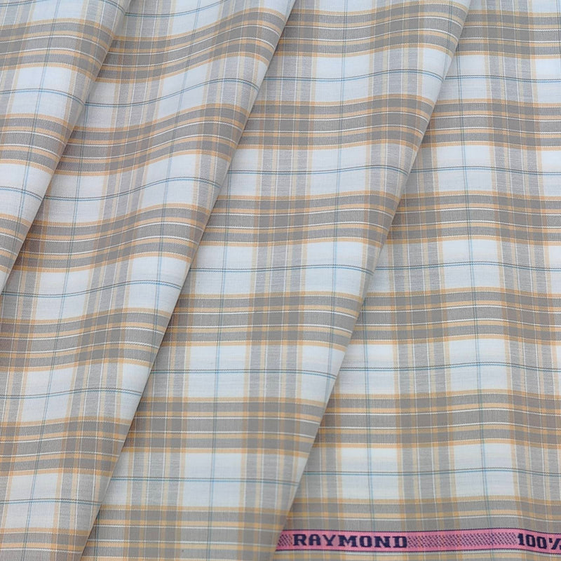 Shirt Fabric Raymond 100% Cotton Check Colour Light Brown N Off white