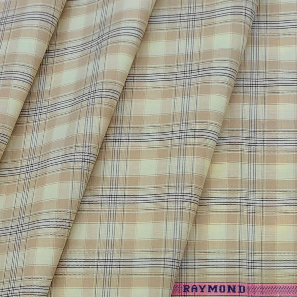 Shirt Fabric Raymond 100% Cotton Check Colour Beige N Cream