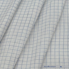 Shirt Fabric Solino Pure Linen Check Colour White N Light Blue