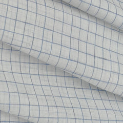 Shirt Fabric Solino Pure Linen Check Colour White N Light Blue