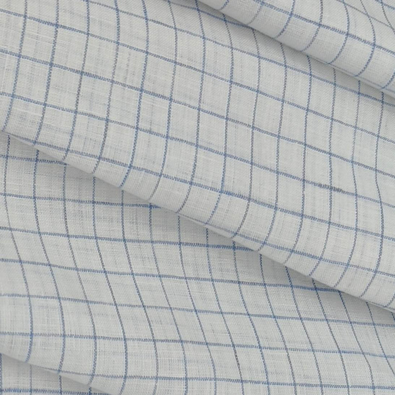 Shirt Fabric Solino Pure Linen Check Colour White N Light Blue