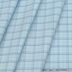 Shirt Fabric Arvind Cotton Blended Check Colour Iceberg Blue