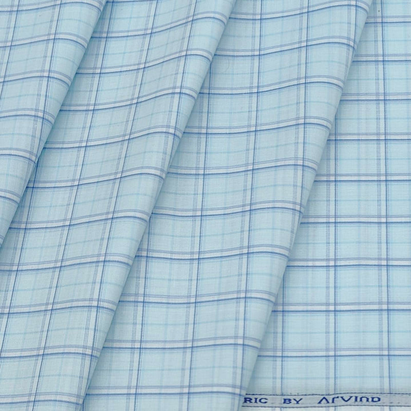Shirt Fabric Arvind Cotton Blended Check Colour Iceberg Blue