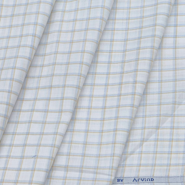 Shirt Fabric Arvind Cotton Blended Check Colour Light Blue N White