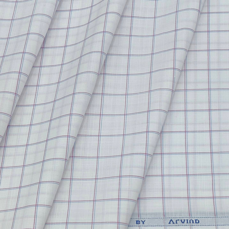 Shirt Fabric Arvind Cotton Blended Check Colour White N Ruby Red