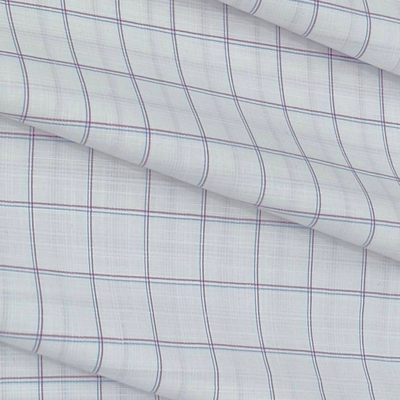 Shirt Fabric Arvind Cotton Blended Check Colour White N Ruby Red