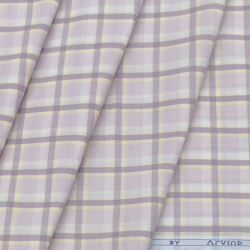Shirt Fabric Arvind Cotton Blended Check Colour Light Purple