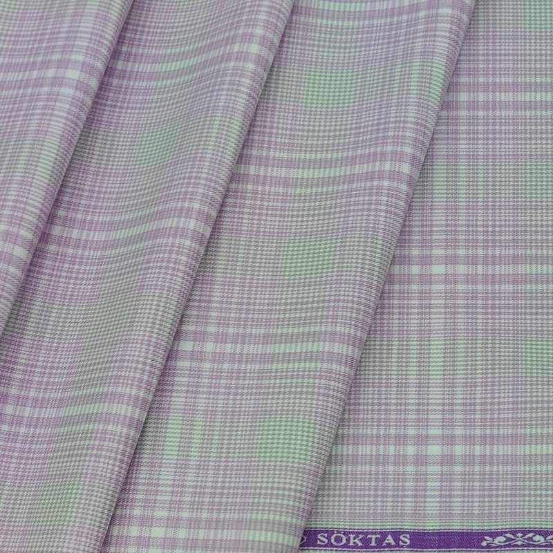 Shirt Fabric Soktas 100% Cotton Mix Check Colour Light Purple N Light Green