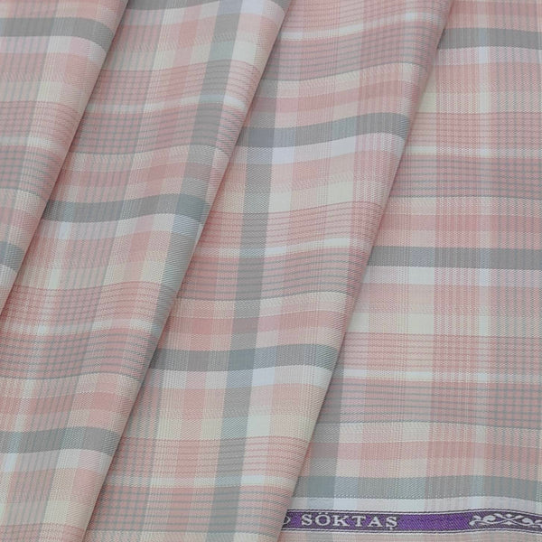 Shirt Fabric Soktas 100% Cotton Check Colour Rose Pink N Beige