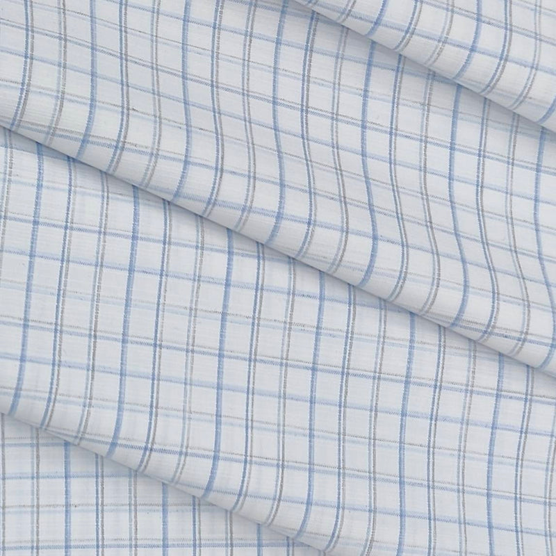 Shirt Fabric ManTire Poly Cotton Wrinkle Free Check Colour Blue N White