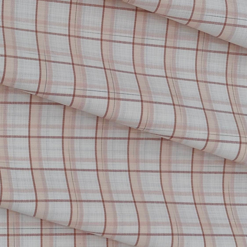Shirt Fabric ManTire Poly Cotton Wrinkle Free Check Colour Light Brown N Muted Orange