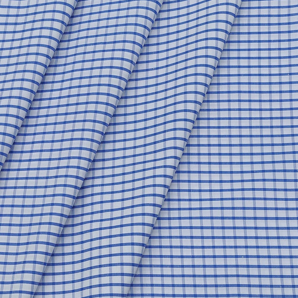 Shirt Fabric ManTire Poly Cotton Wrinkle Free Formal Small Check Colour White N Admiral Blue