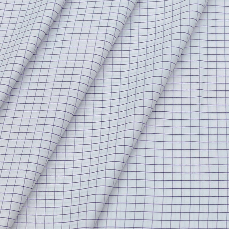 Shirt Fabric ManTire Poly Cotton Wrinkle Free Formal Small Check Colour White N Lavender