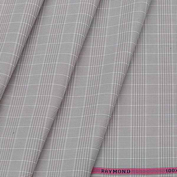 Shirt Fabric Raymond 100% Cotton Check Colour Pinkish White