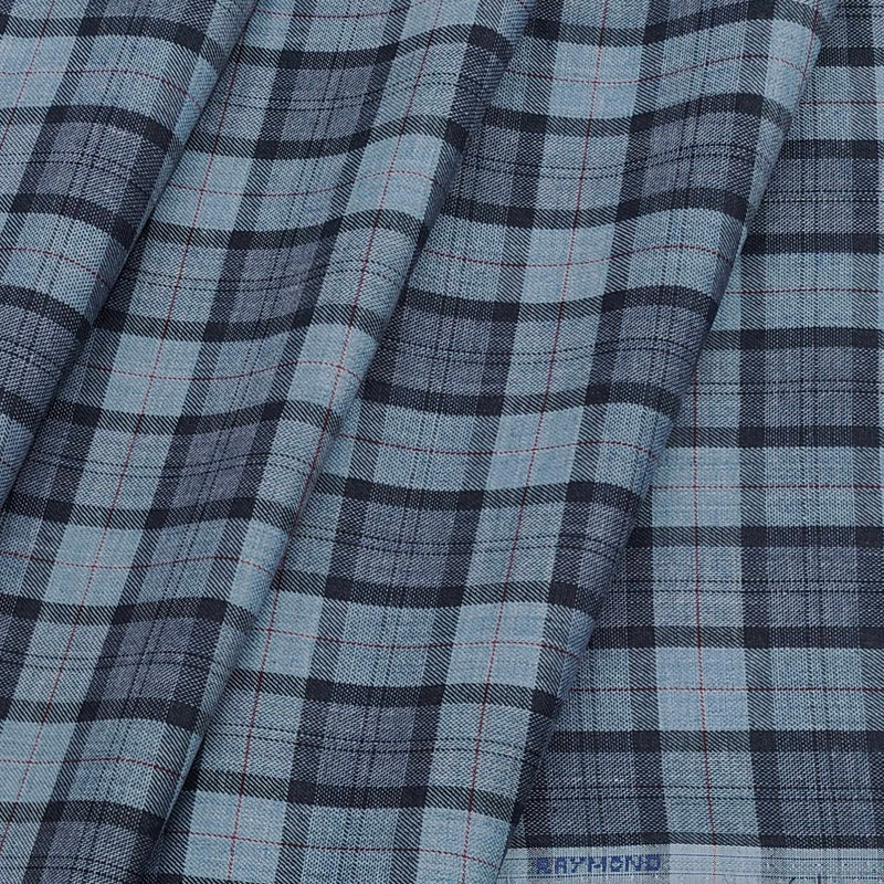Shirt Fabric Raymond Cotton Blended Check Colour Bluish Grey