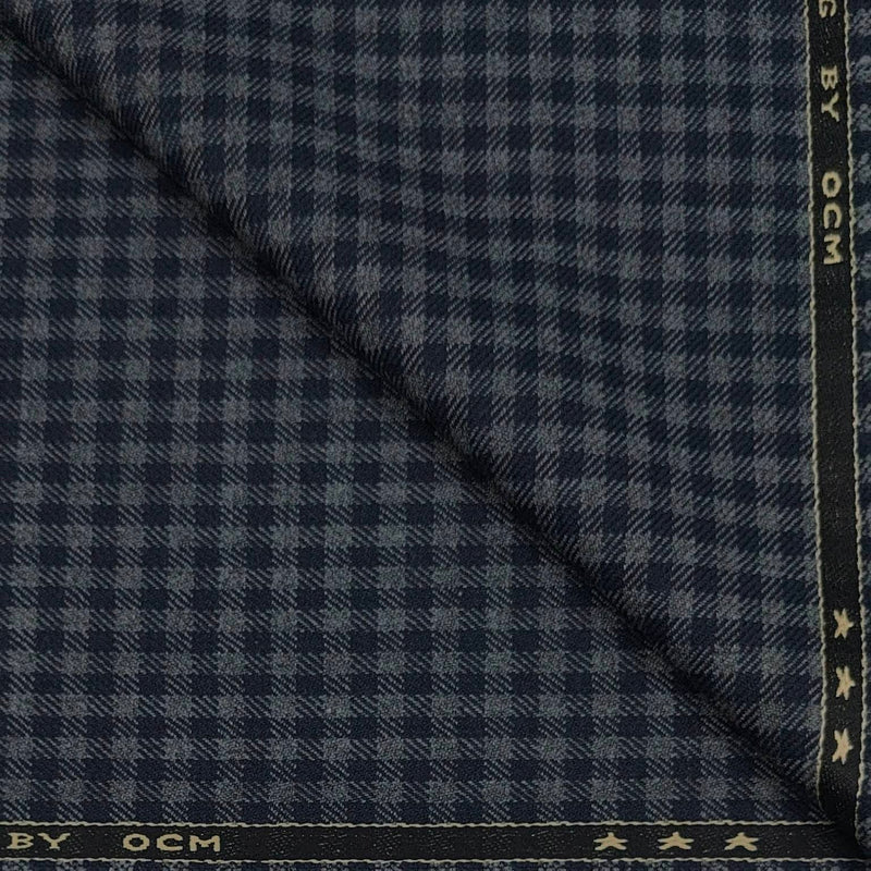 Tweed Blazer Fabric OCM  Wool Blended Small Check Colour Dark Blue N Lava Grey