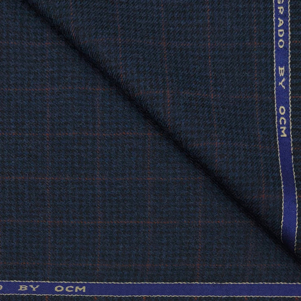 Tweed Blazer Fabric OCM Wool Blended Check Colour Dark Berry Blue