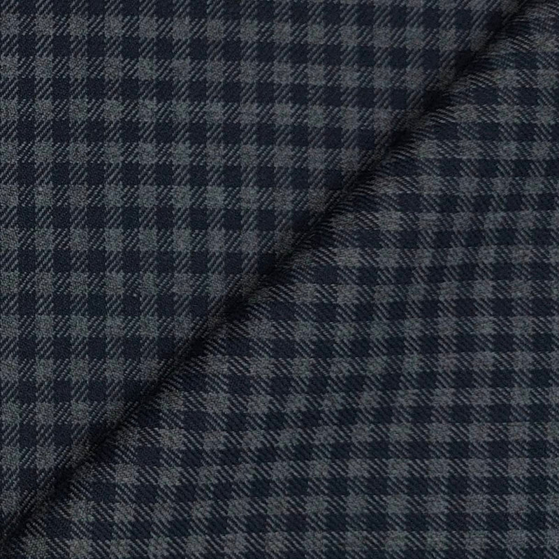 Tweed Blazer Fabric OCM  Wool Blended Small Check Colour Dark Blue N Lava Grey