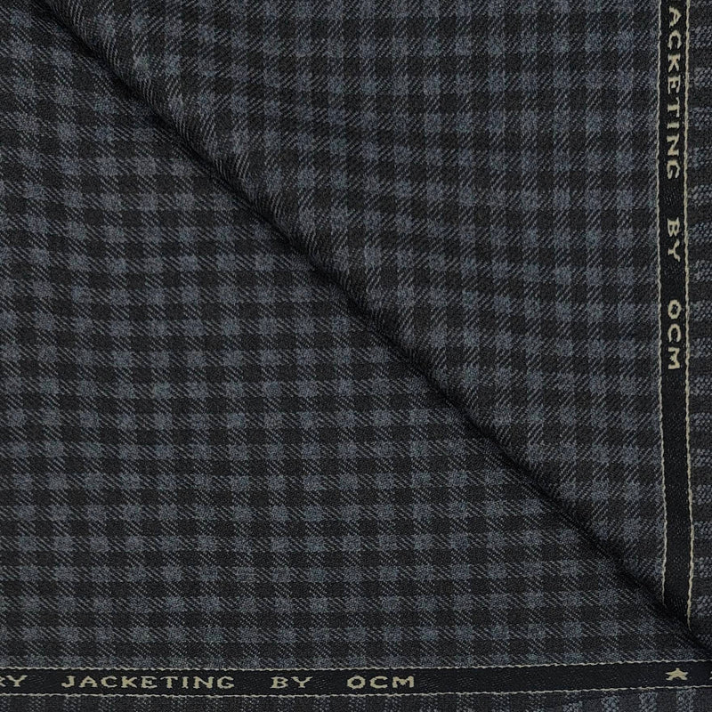 Tweed Blazer Fabric OCM  Wool Blended Small Check Colour Black N Lead Grey
