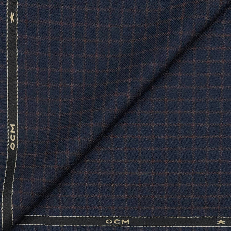 Tweed Blazer Fabric OCM  Wool Blended Small Check Colour Berry Blue