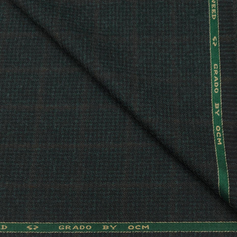 Tweed Blazer Fabric OCM  Wool Blended Broad Check Colour Dark Green