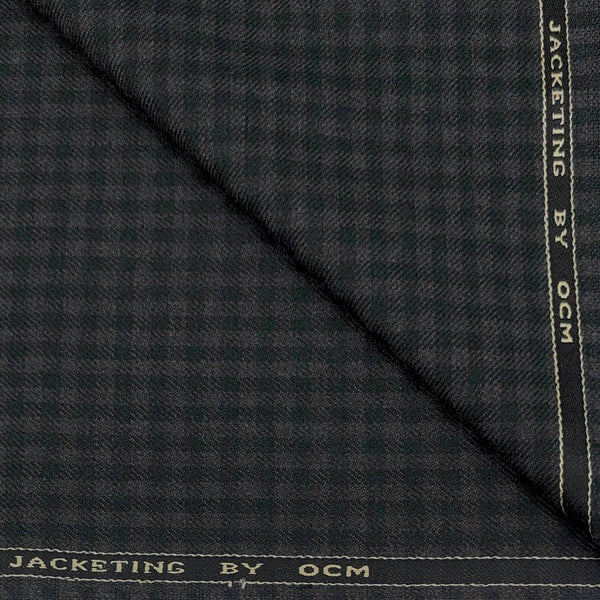 Tweed Blazer Fabric OCM Wool Blended Small Check Colour Iron Grey