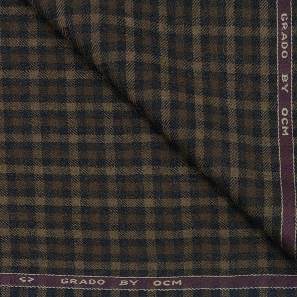 Tweed Blazer Fabric OCM Wool Blended Check Colour Carob Brown