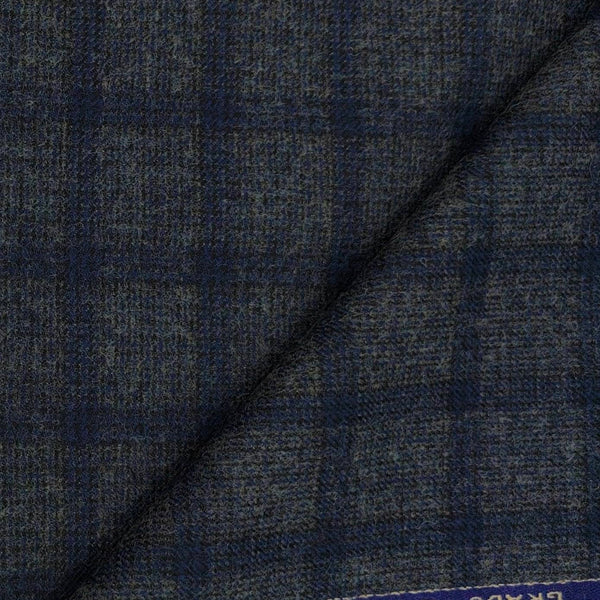 Tweed Blazer Fabric OCM Wool Blended Broad Check Colour Nevada Grey N Blue