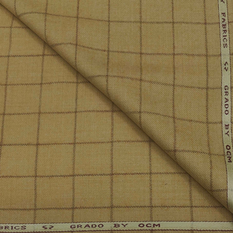 Tweed Blazer Fabric OCM 100% Wool Check Colour Dried Moss Brown