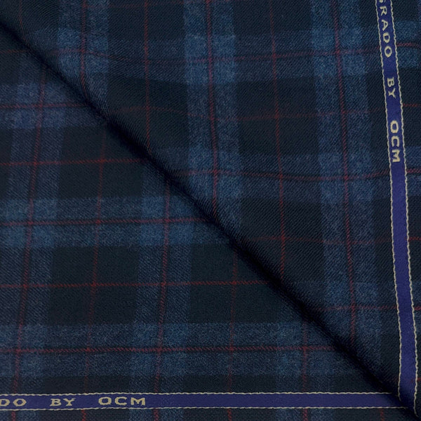 Tweed Blazer Fabric OCM 100% Wool Check Colour Glaucous Blue N Black