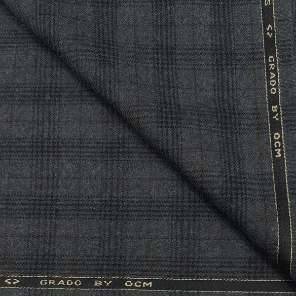 Tweed Blazer Fabric OCM 100% Wool Check Colour Charcoal Grey N Brown