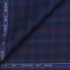 Tweed Blazer Fabric OCM 100% Wool Check Colour Denim Blue N Carmine Red
