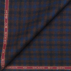 Tweed Blazer Fabric OCM 100% Wool Check Colour Mocha Brown N Blue