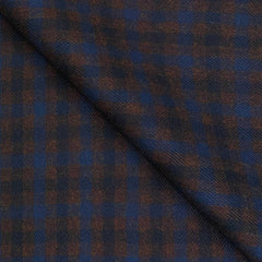 Tweed Blazer Fabric OCM 100% Wool Check Colour Mocha Brown N Blue