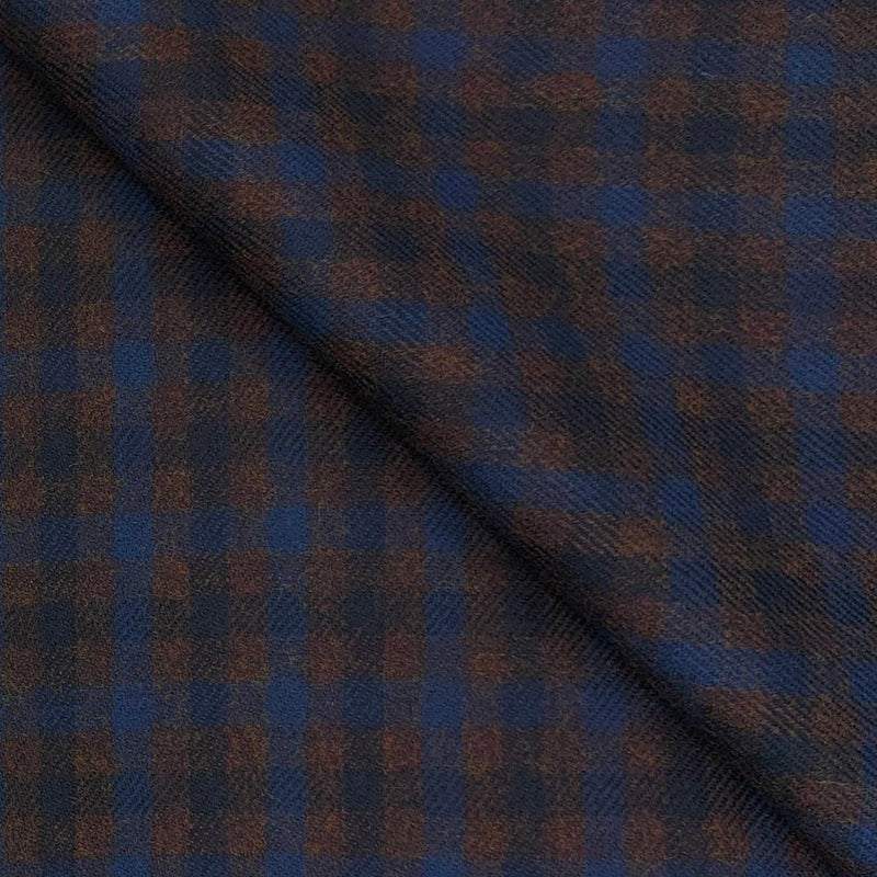 Tweed Blazer Fabric OCM 100% Wool Check Colour Mocha Brown N Blue