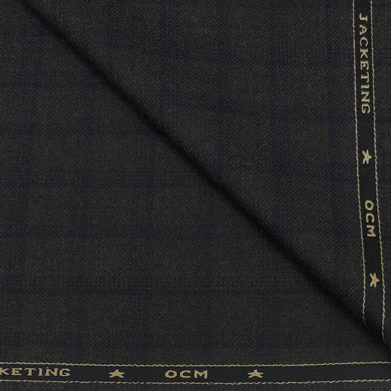 Tweed Blazer Fabric OCM Wool Blended Check Colour Brownish Grey N Blue