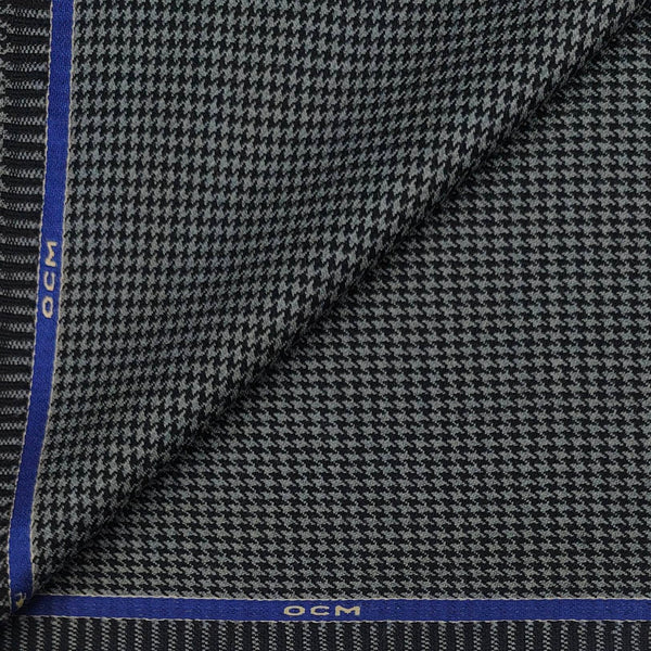 Tweed Blazer Fabric OCM Wool Blended Zig Zag Colour Black N Silver