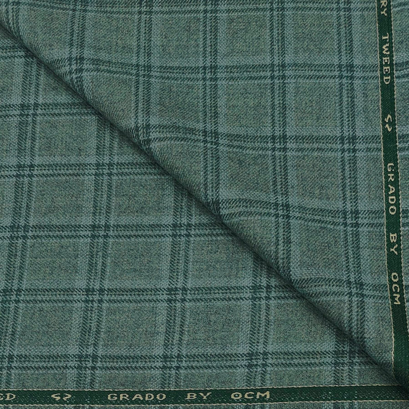 Tweed Blazer Fabric OCM Wool Blended Check Colour Sage Green