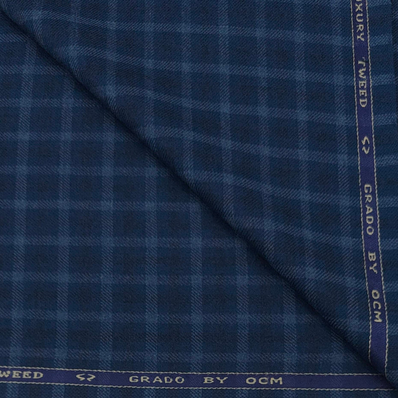 Tweed Blazer Fabric OCM Wool Blended Check Colour Light Blue N Silver