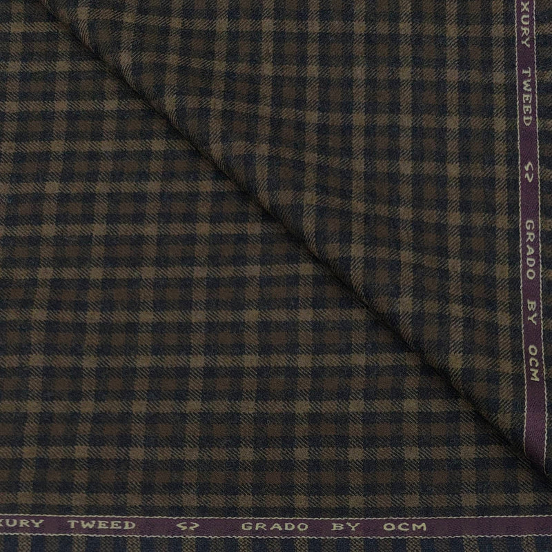 Tweed Blazer Fabric OCM Wool Blended Check Colour Cedar Brown