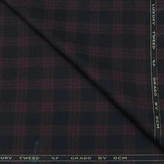 Tweed Blazer Fabric OCM Wool Blended Check Colour Dark maroon N Black