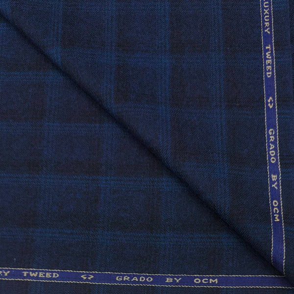 Tweed Blazer Fabric OCM Wool Blended Check Colour Navy Blue