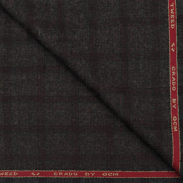 Tweed Blazer Fabric OCM Wool Blended Check Colour Carob Brown
