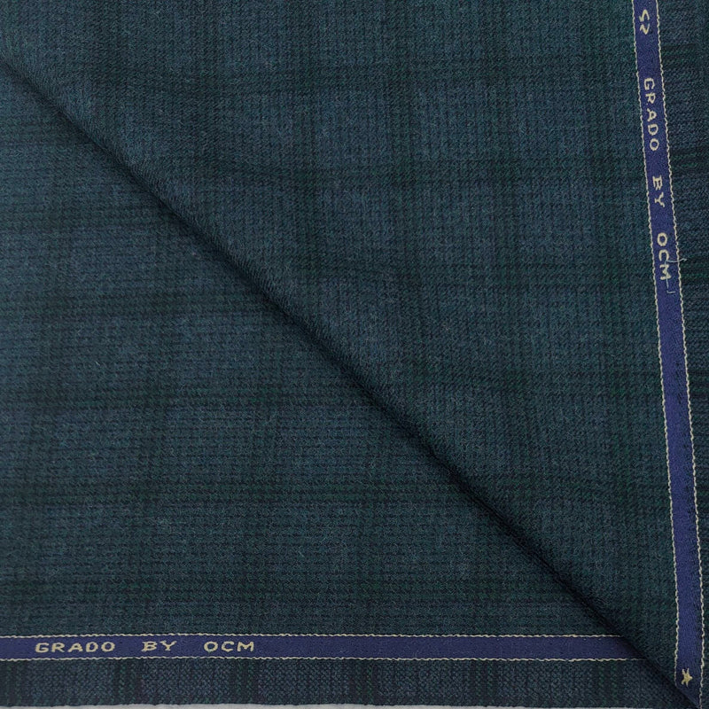 Tweed Blazer Fabric OCM Wool Blended Check Colour Light Green N Light Blue